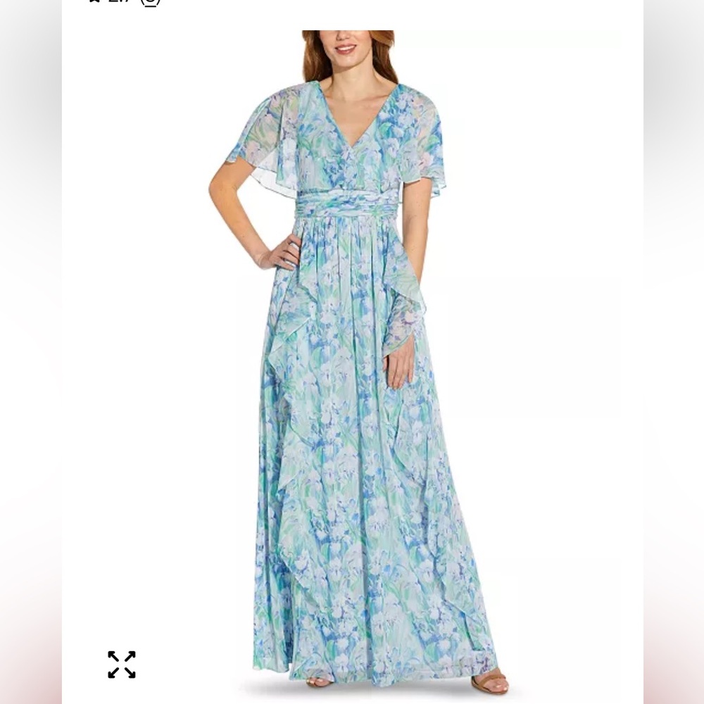 Adrianna Papell Blue and Green Floral Maxi Dress 14W